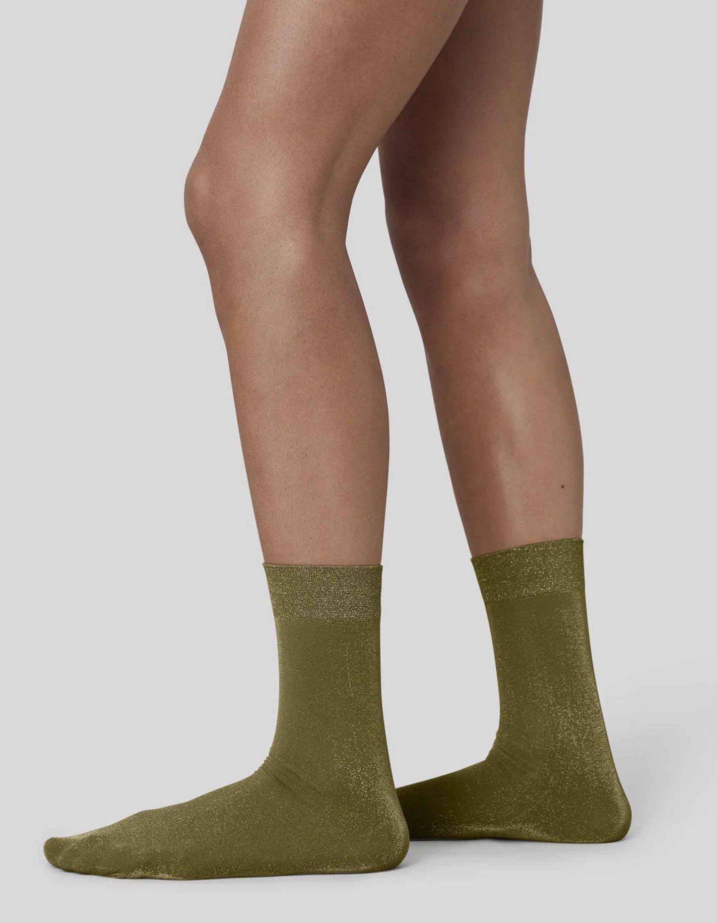 Ines Shimmery Socks Olive Green | UNDERLENA