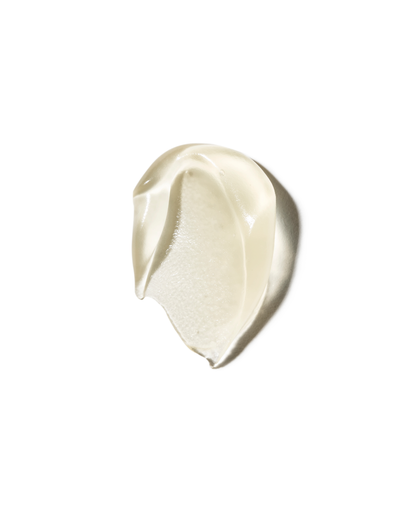 A dollop of creamy, semi-translucent off-white cosmetic cream or gel, photographed on a solid white background.
