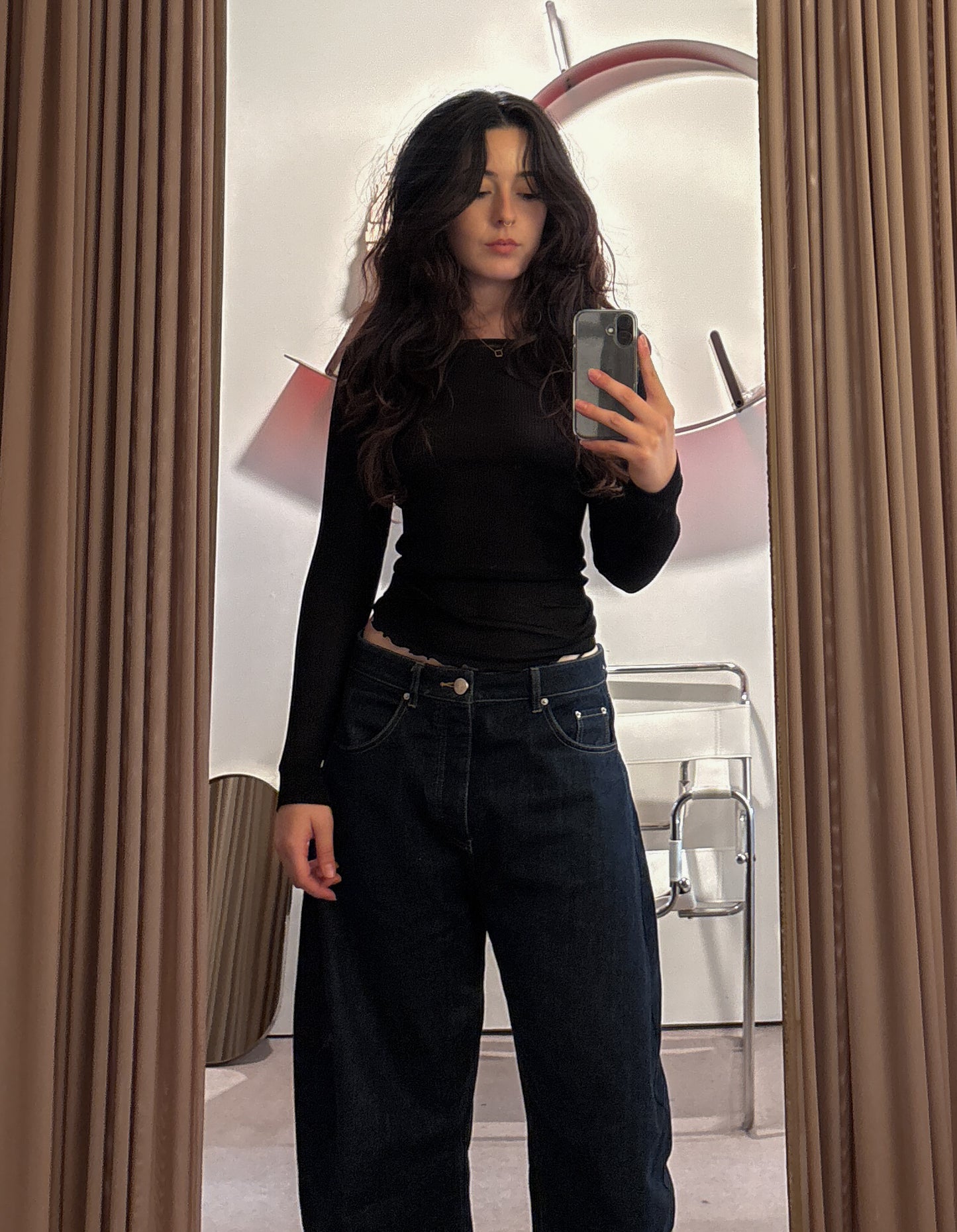 Girl wearing black long sleeve made of silk