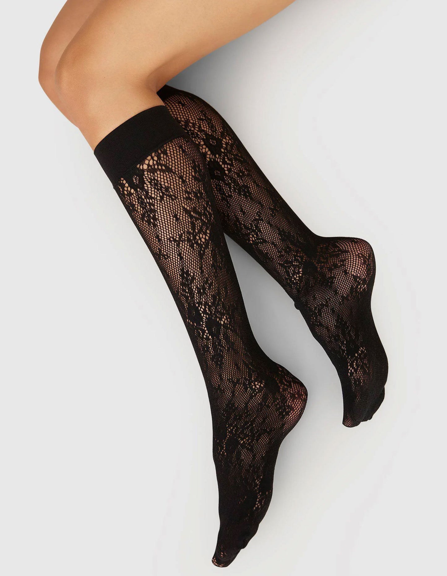 Rosa Lace Knee-Highs Black | UNDERLENA