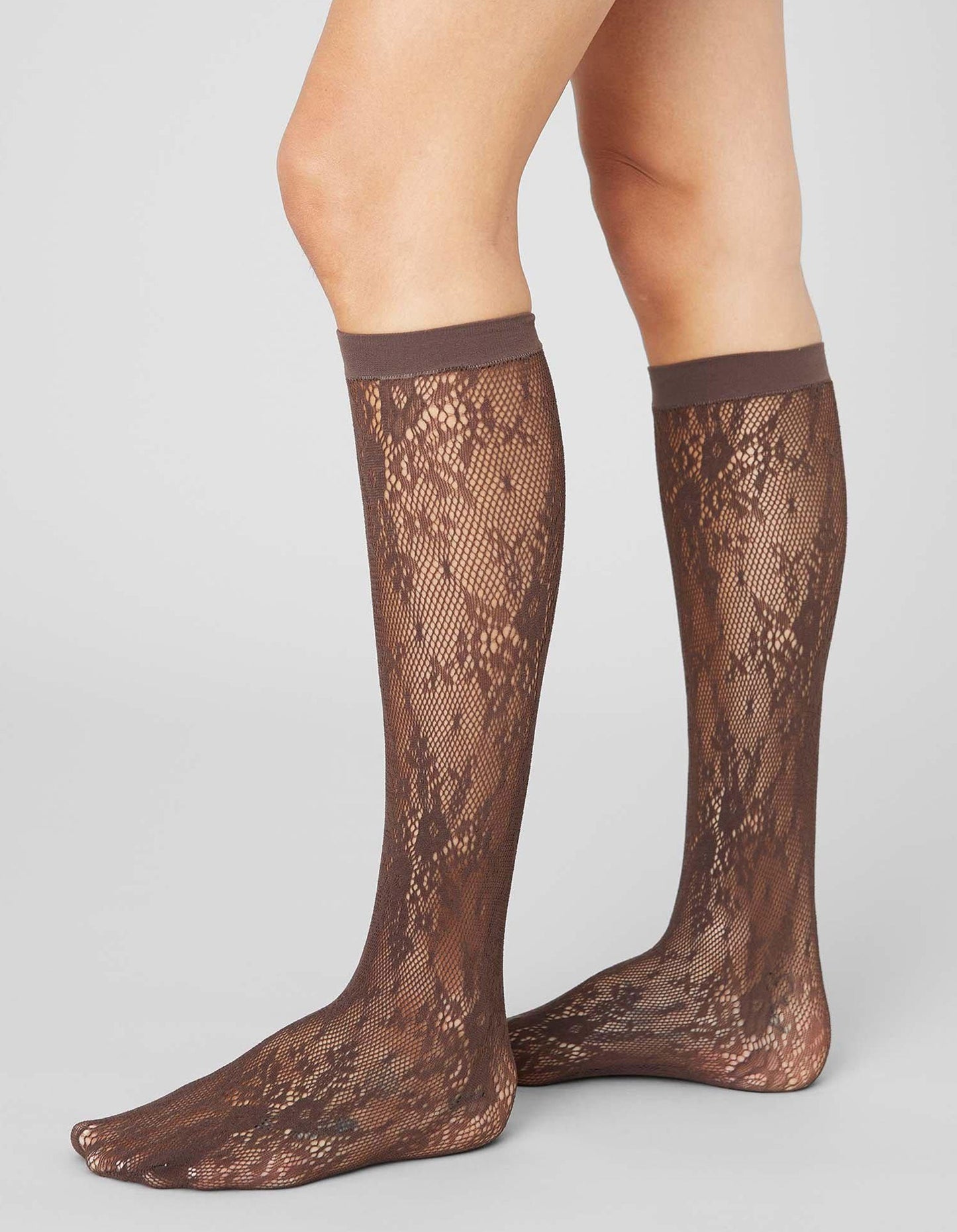 Rosa Lace Knee-Highs Dark Brown | UNDERLENA