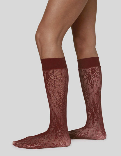Rosa Lace Knee-Highs Deep Red | UNDERLENA