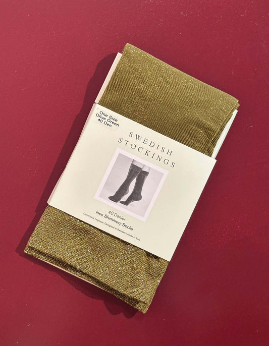 Ines Shimmery Socks Olive Green | UNDERLENA