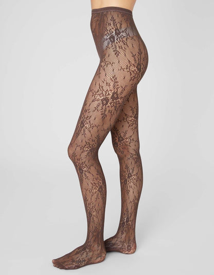 Rosa Lace Tights Dark Brown | UNDERLENA
