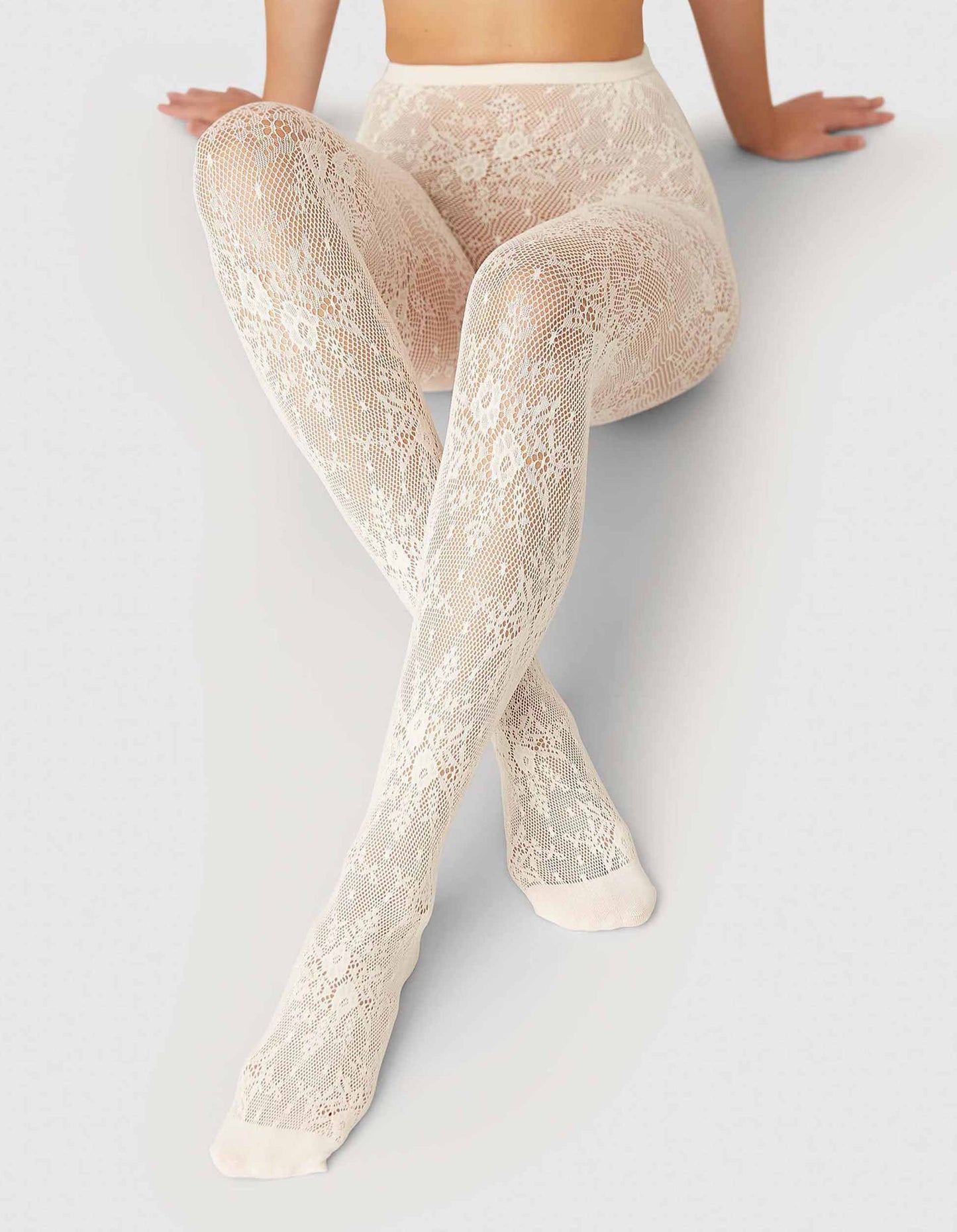 Rosa Lace Tights Ivory | UNDERLENA