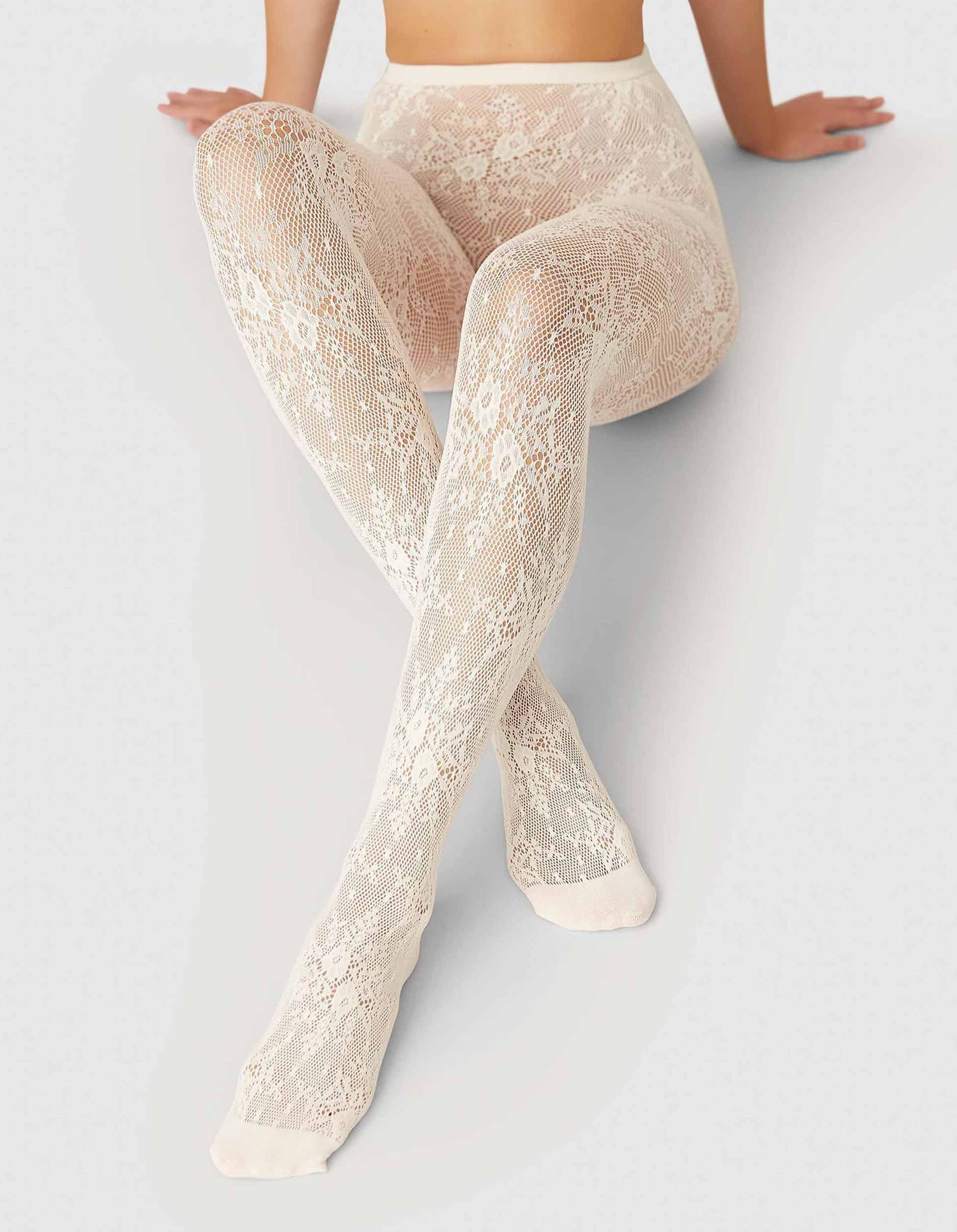 Rosa Lace Tights Ivory | UNDERLENA