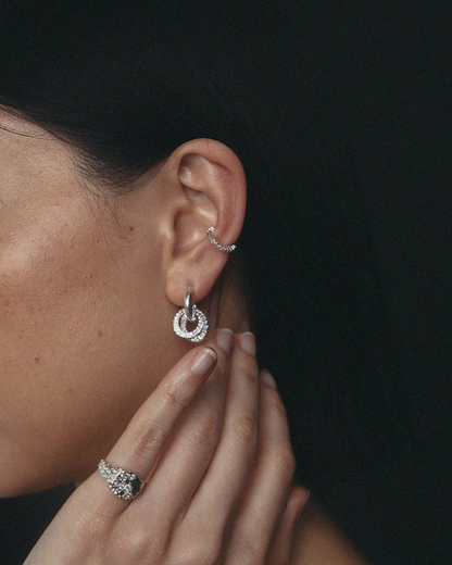 woman wearing loop loop hoop doubled up